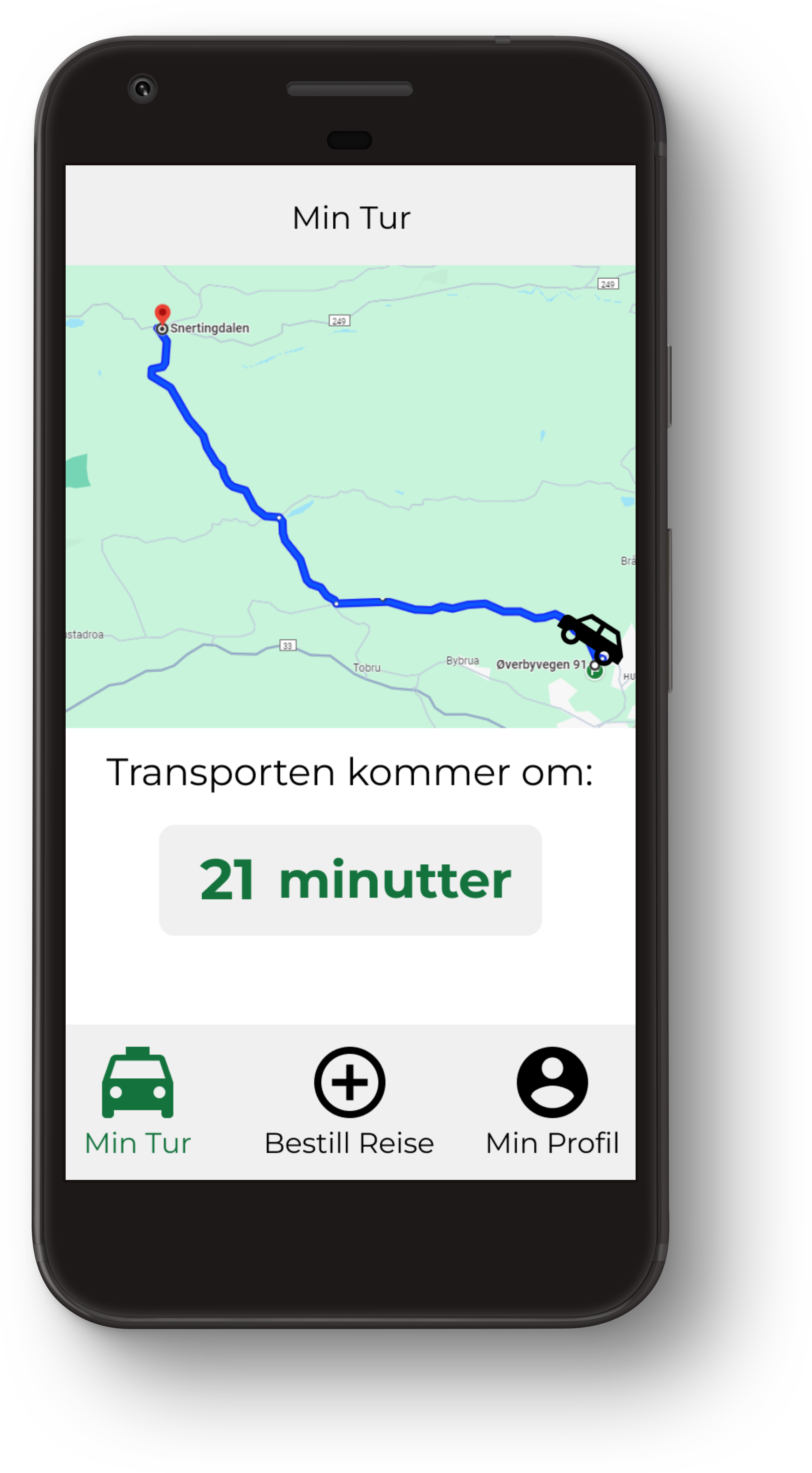 mockup av sanntidsreising